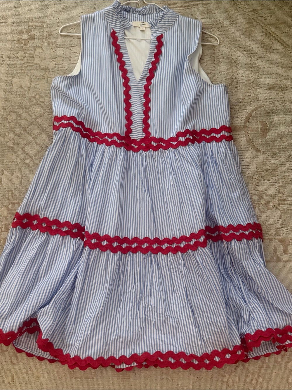entro Blue & White Striped Sleeveless Dress with Red Trim